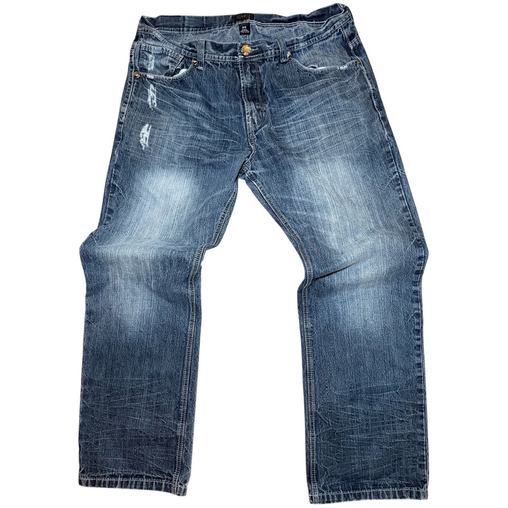Southpole Jeans Mens 40 Blue Good Relaxed Fit Distressed Whiskered Denim
